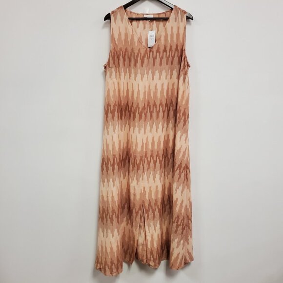 Pure Jill Womens Coastal Artsy Ikat Maxi Dress Size 2X Orange Sleeveless NWT - Picture 1 of 12